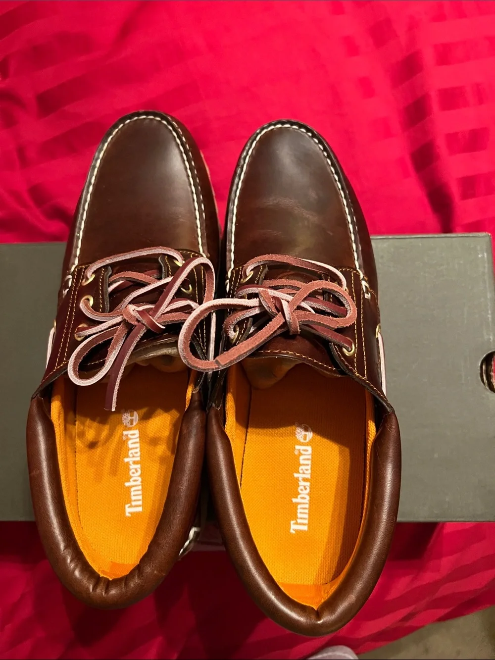 Timberland Men's Dark Brown Leather Boat Shoes with Tan Sole